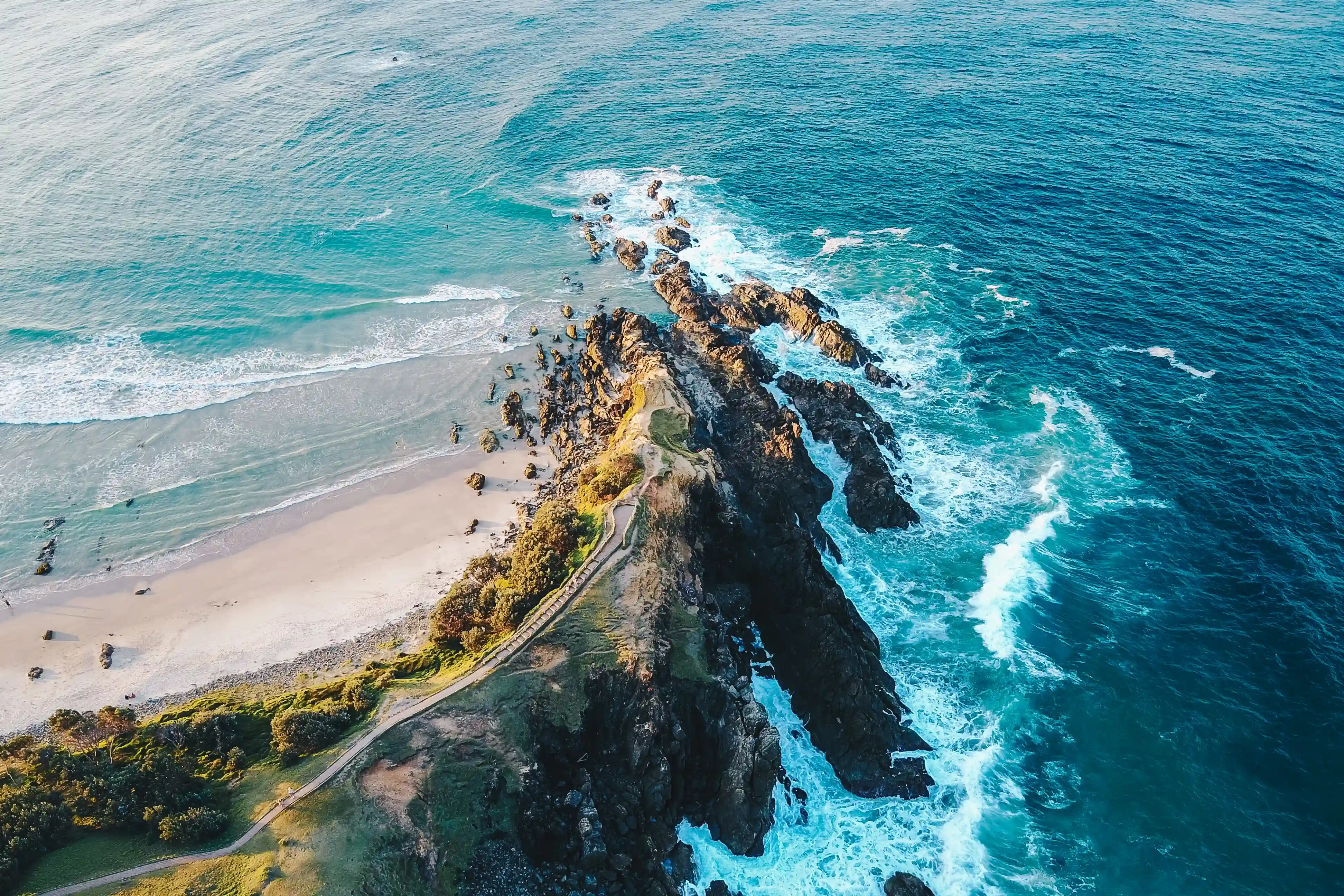 Byron Bay coastline aerial view with turquoise waters